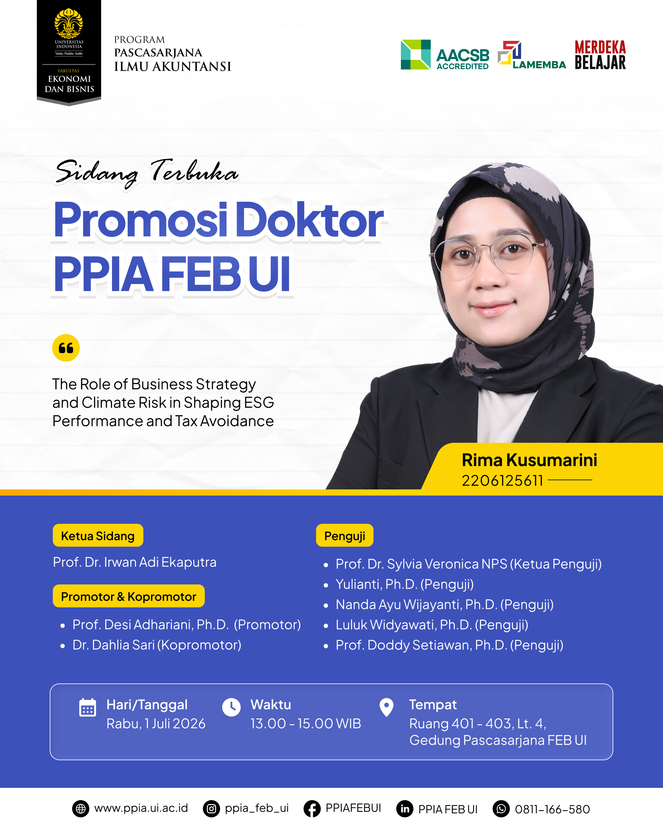 Promosi Doktor Rima Kusumarini 1 Juli 2026